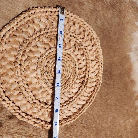 Vintage 1980s Rafia Woven Needlepoint Trivets With Floral Design Set Of 2 Cottag - Picture 4 of 6